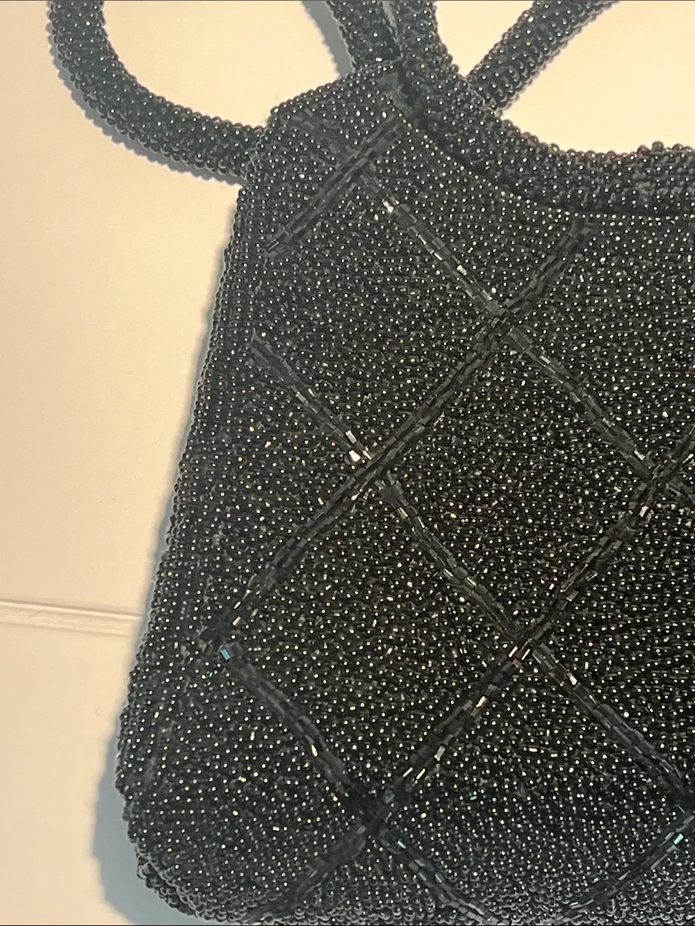 Magid Black Seed Bead Quilted Handbag Vintage 1950s-1960s